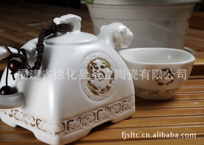 厂家直销 手工茶具 古龙茶壶 月白镂彩 定窑茶具