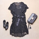 双双服装2012苏杭精品丝绸 人 镂空刺绣系腰带桑蚕丝连衣裙