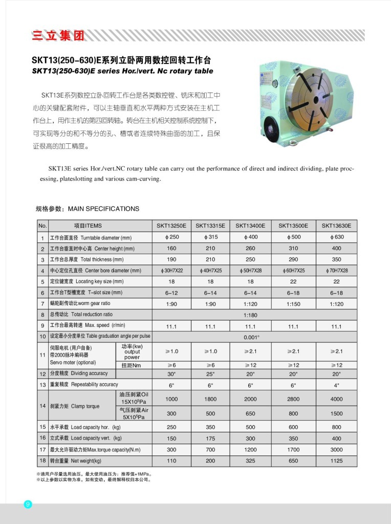 SKT13E系列 (250—630mm)立卧（两用）第四轴、分度盘、回转轴