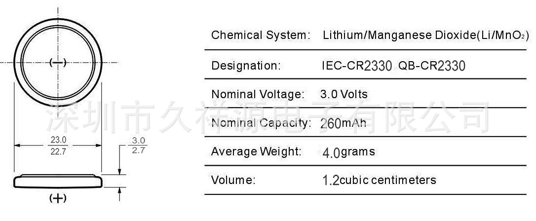 CR2330電池技術數據