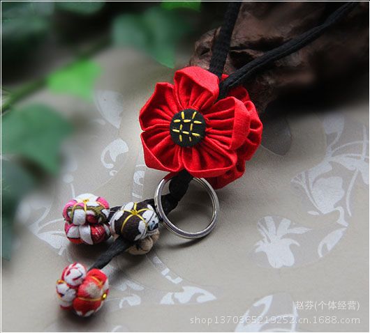 小花布艺钥匙包挂