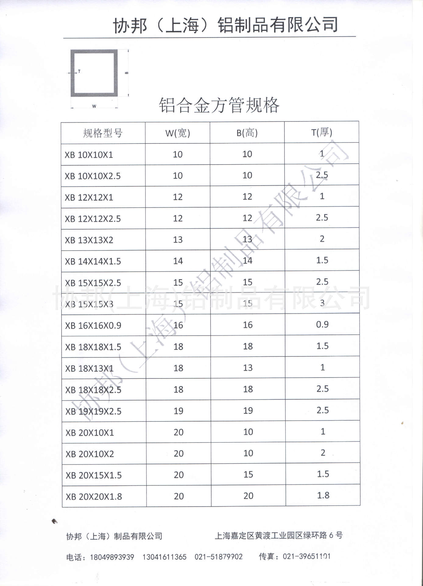 方管规格表1