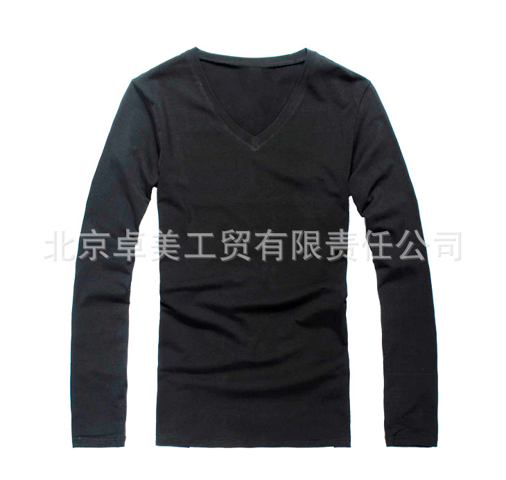 黑色长袖V领
