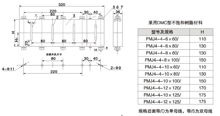 PMJ4-4型单排绝缘母线框.