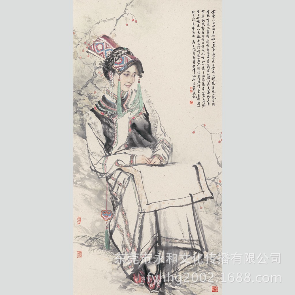 【厂家批发高仿名家字画】何家英 羌族少女26×52