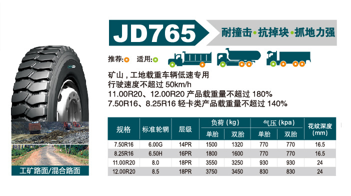金宇轮胎 工地载重车辆低速专用拖车轮 子午线钢丝胎jd765