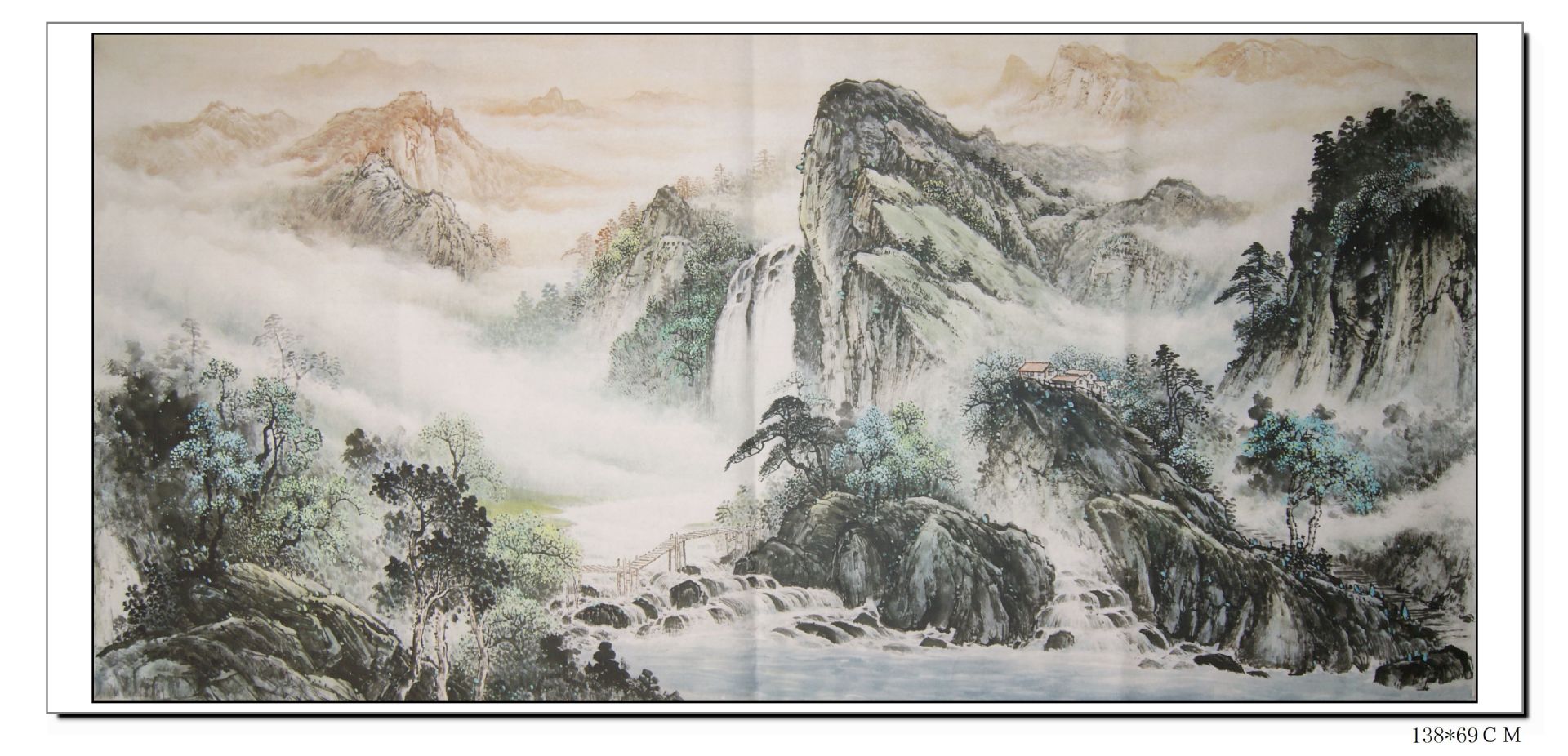 蕴云堂画廊 厂家直销 半手绘水墨山水风景画 中堂风景