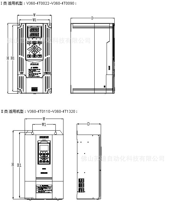 四方变频器V360变频器安装尺寸