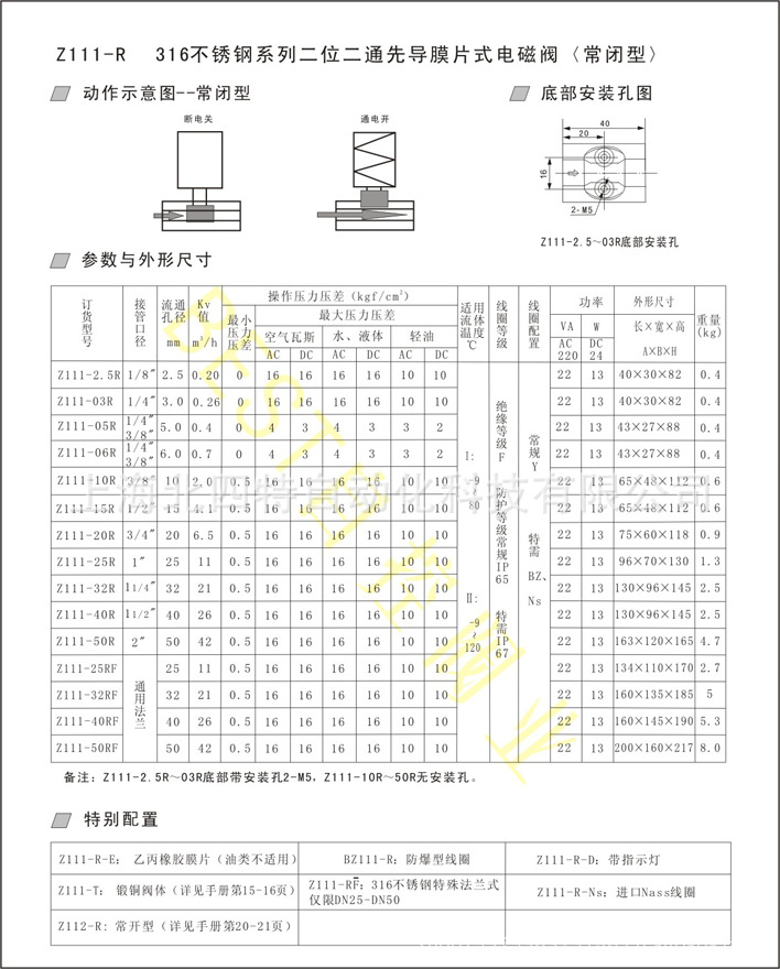 18   Z111-R不锈钢系列二位二通先导膜片式电磁阀＜常