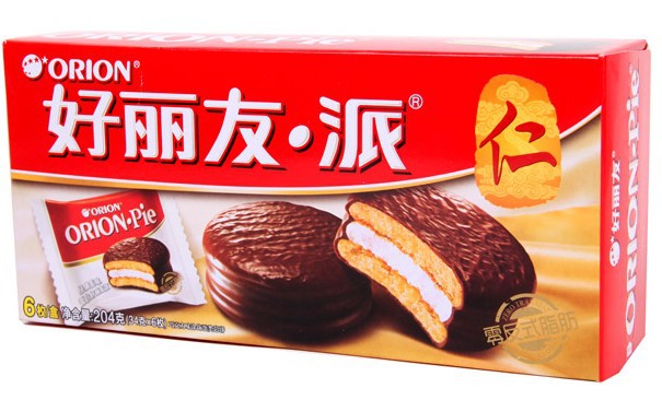 上海好丽友食品批发好丽友派巧克力味涂饰蛋类芯饼6枚