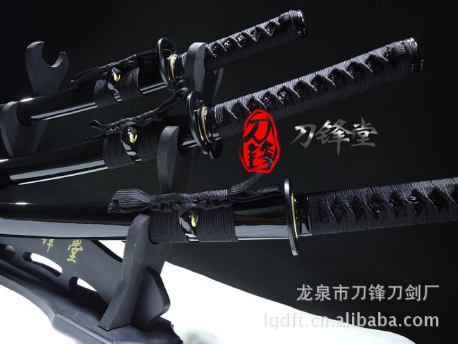 特价套刀 三把铁装镡 宫本武藏 百炼花纹钢 日本刀 武士刀 未开刃