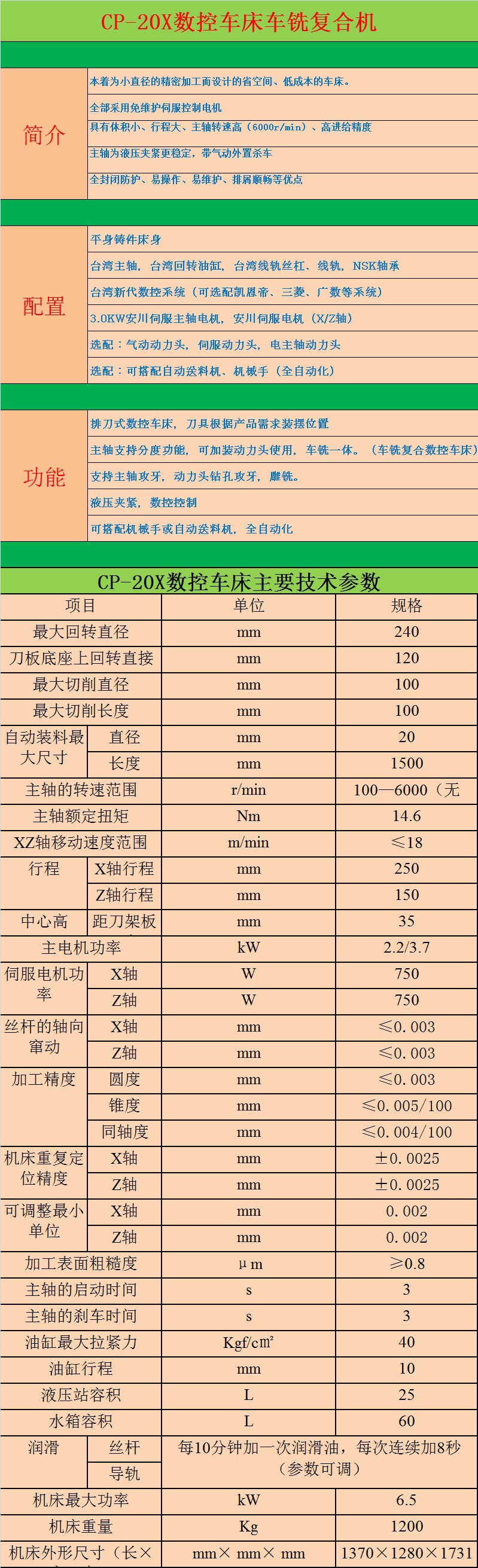 供应CP-2OX数控车床车铣复合机  小型精密数控车床 排刀数控车床