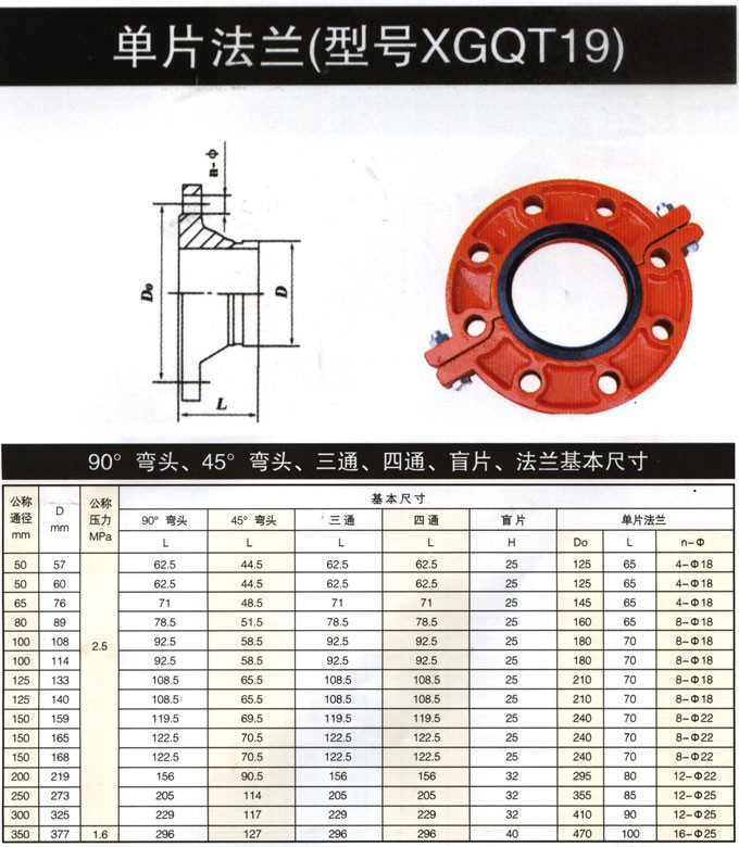 沟槽管件 卡箍管件 钢卡 法兰短管 沟槽法兰 卡箍法兰 dn100