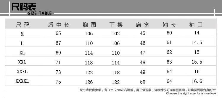 20503尺碼表