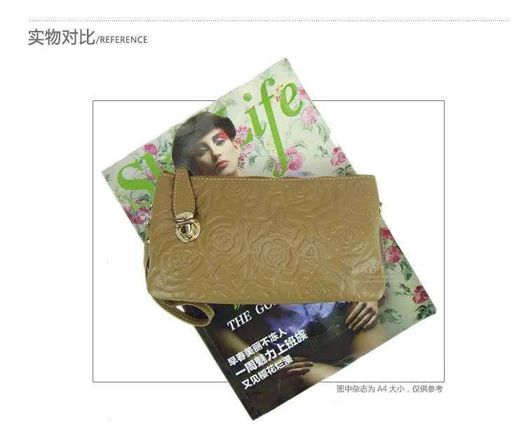 壓花皮手拿斜跨包－實物對比