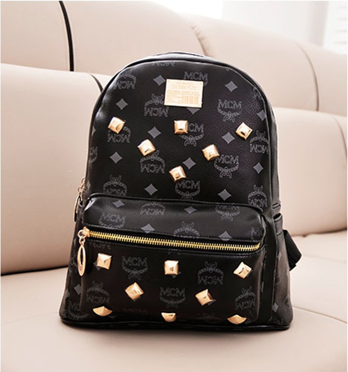 韓版MCM雙肩包EXO鹿晗同款書包鉚釘背包學生男女休閒包學院風潮包工廠,批發,進口,代購