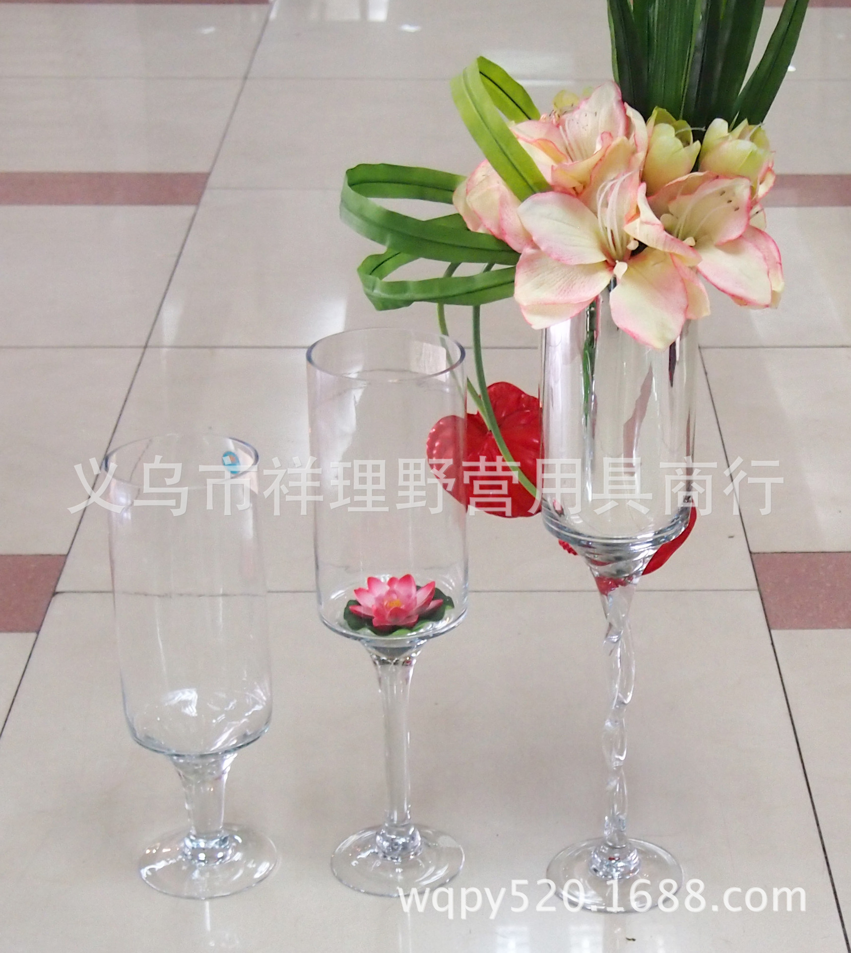 1640婚庆玻璃高脚杯 透明水培吹制玻璃高脚杯 仿真花插花高脚杯