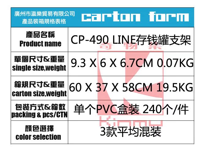 裝箱規格表格