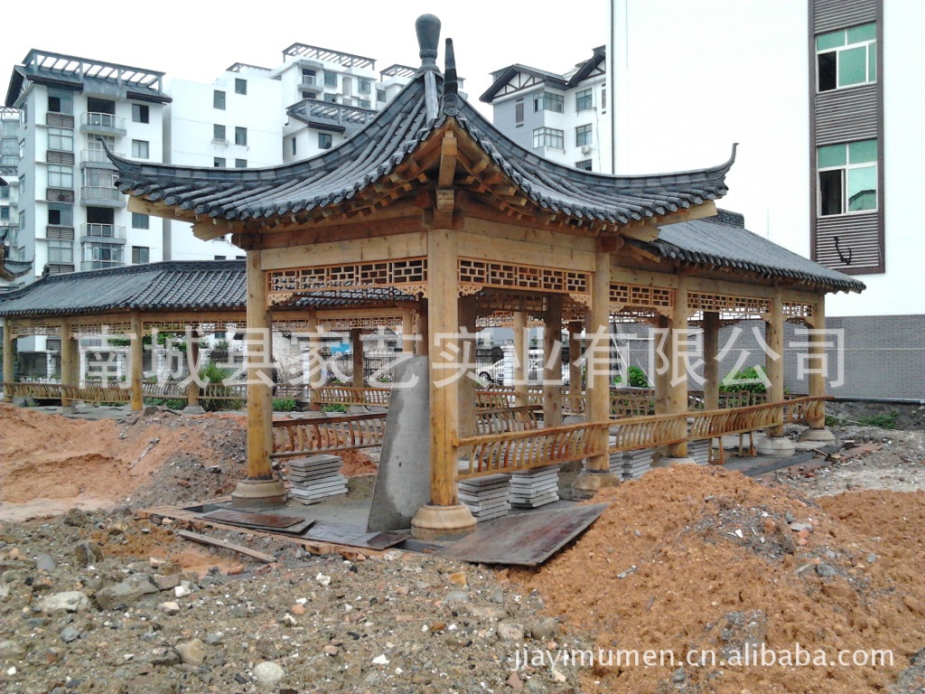 高端古建凉亭 实心圆柱 八角 六角 四角高翘角仿古 琉璃瓦木廊亭