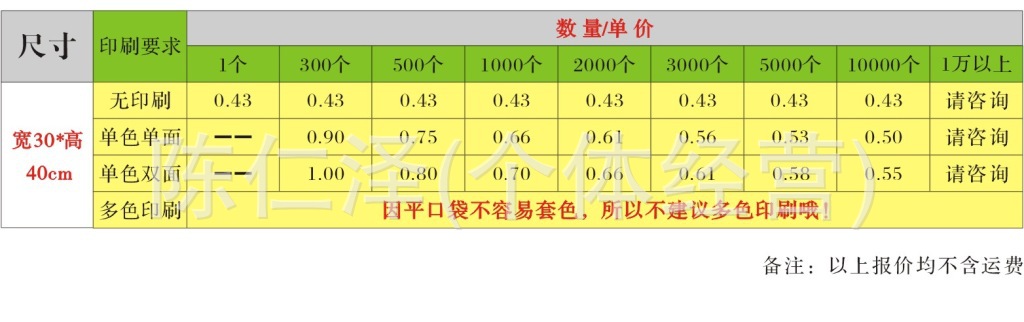 平口袋價格 2