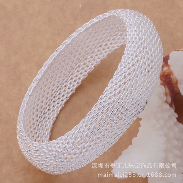 首饰欧美饰品时尚手环批发 厂家直销925银饰十字银丝编织网宽手镯