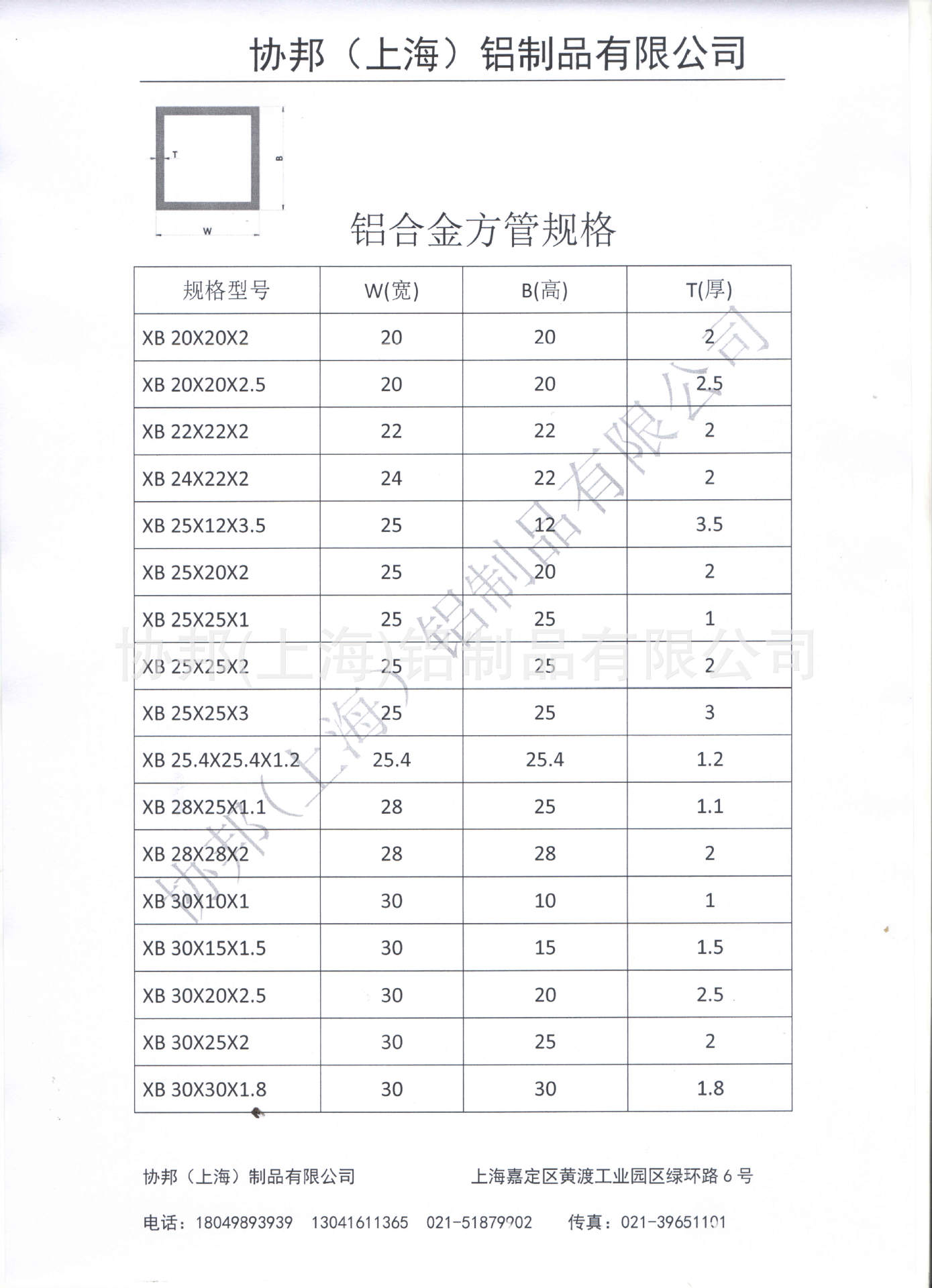 方管规格表2