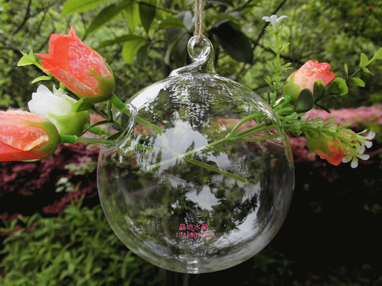 欧式悬挂玻璃烛台 透明水晶玻璃花瓶吊球 水晶工艺品 玻璃空心球