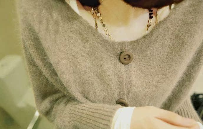 2014秋装新品,女装韩版宽松,前后两穿短款蝙蝠袖兔毛衣外套开衫