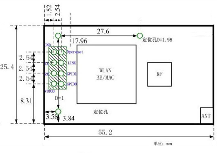 WIFI模块TLN13UA03外观尺寸图