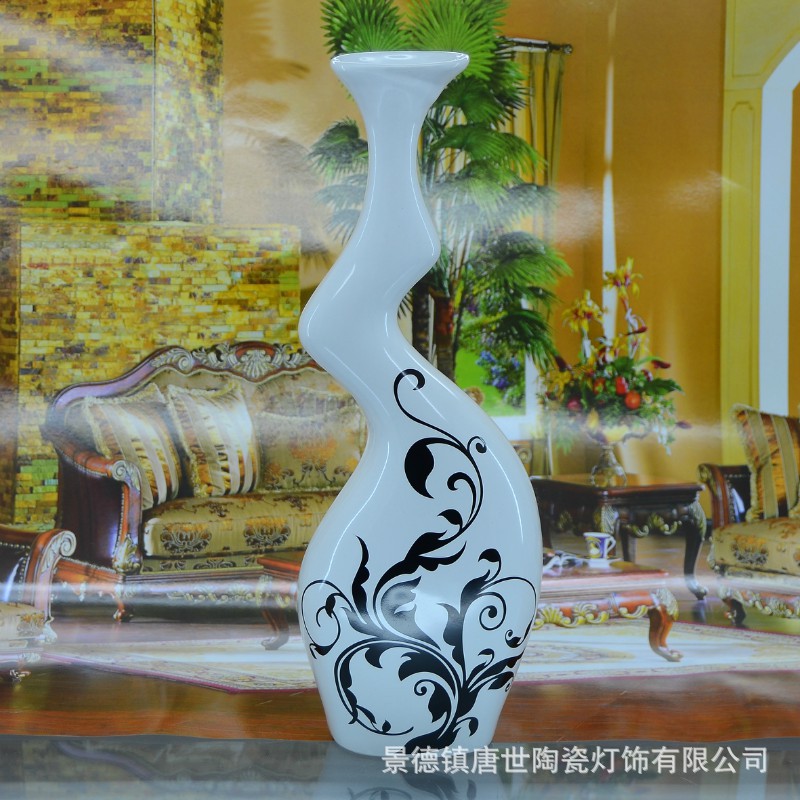 陶瓷工艺品 景德镇工艺术品 欧式陶艺摆件 黑白陶瓷牛腿花瓶 简约现代