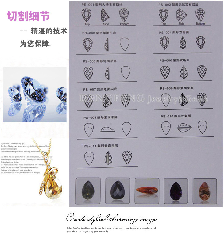 diy饰品配件人造合成宝石祖母绿水晶玻璃梨形裸石加工批发定制