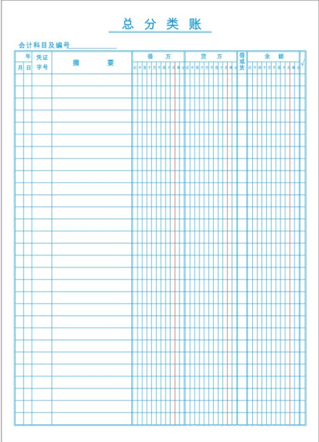 总分类帐直式内页