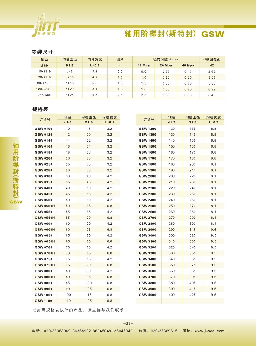 供应优质轴用斯特封gsw