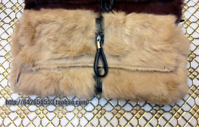 拉鏈裝飾高端兔毛皮草手拿包單肩包女包