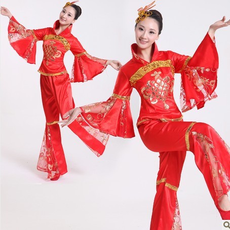 成人秧歌舞表演服装 汉族中国结喜庆演出服 过年开门红服饰
