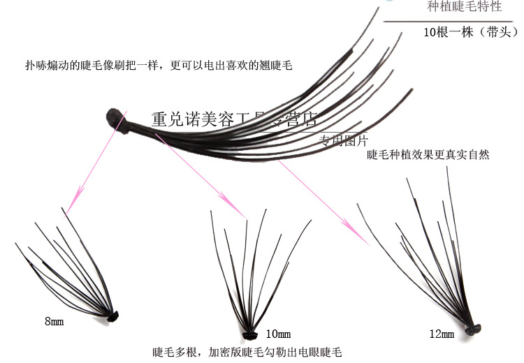 悦意花单簇带头睫毛可定做 硬盒装10根一簇/oem单株嫁接睫毛 现货