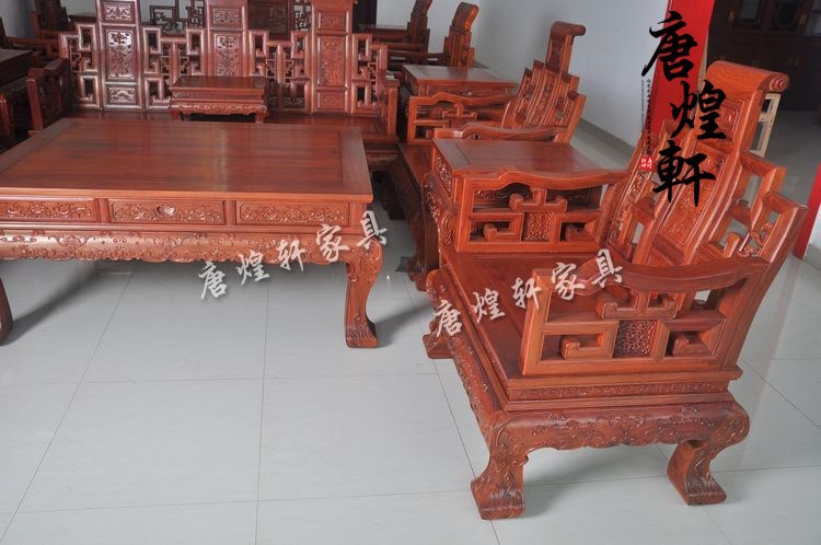 缅甸花梨宝座沙发十一件套 (16)