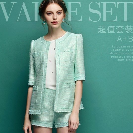 春夏季新款 歐美名媛氣質小香風套裝 中袖圓領西裝短款小外套 免運費