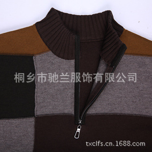 厂家直销来样定做13秋冬新款韩版拉链领拼图色长袖男士羊毛衫一件代发库存清仓