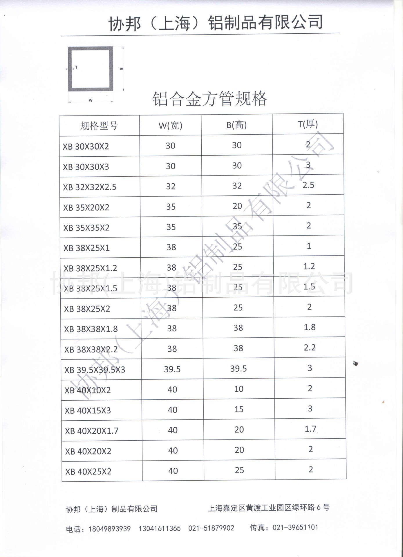 方管规格表21