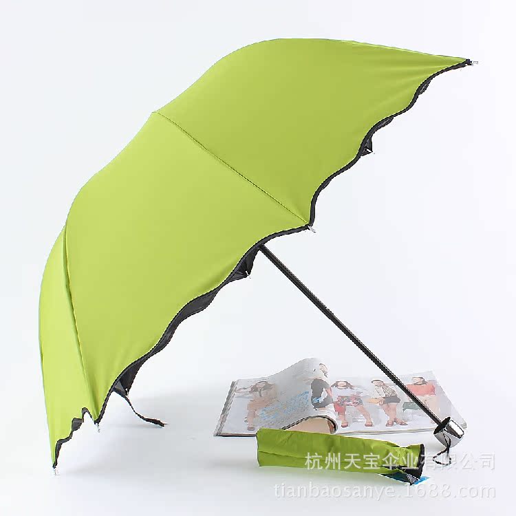2014創意新款 遇水開花傘黑膠傘防紫外線荷葉邊遮陽傘 三折晴雨傘工廠,批發,進口,代購