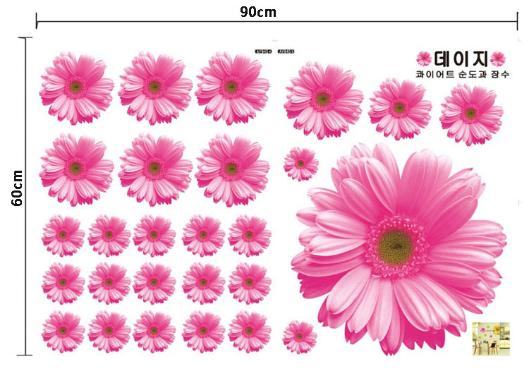 第三代可移除墙帖纸 粉雏菊 半透明墙贴-客厅卧室装饰贴纸贴画
