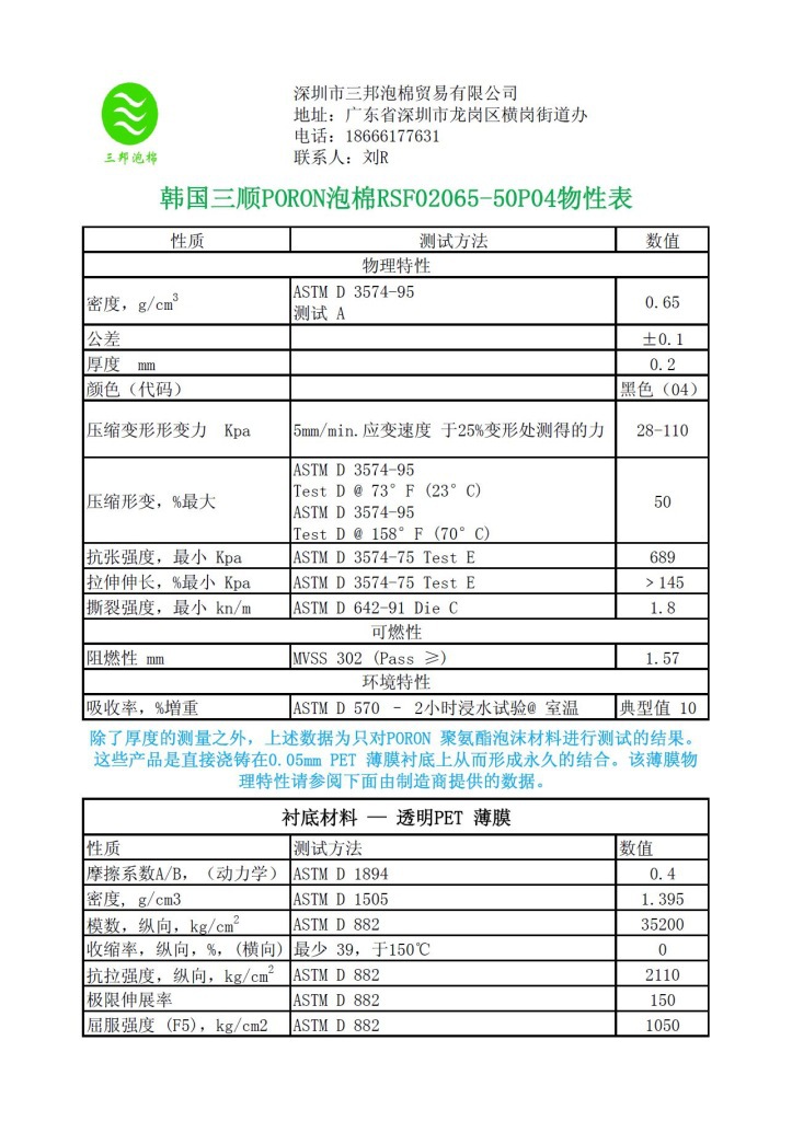 三顺RSF02065-50P04物性表