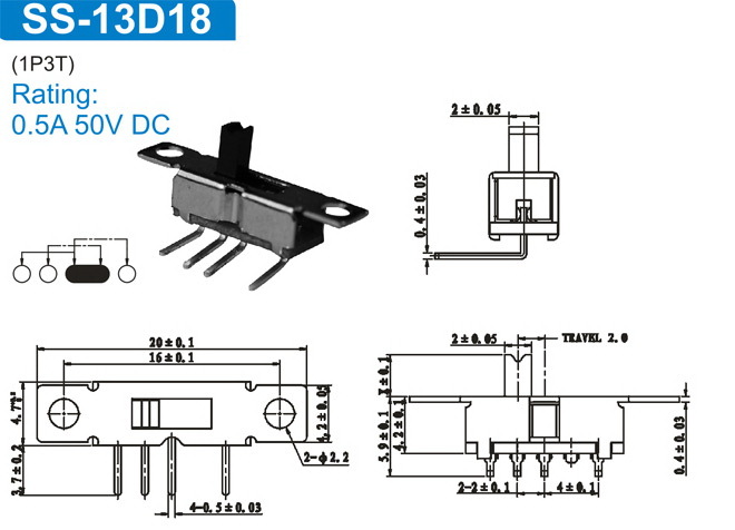 三档拨动开关 ss-13d18 三档弯脚拨动开关