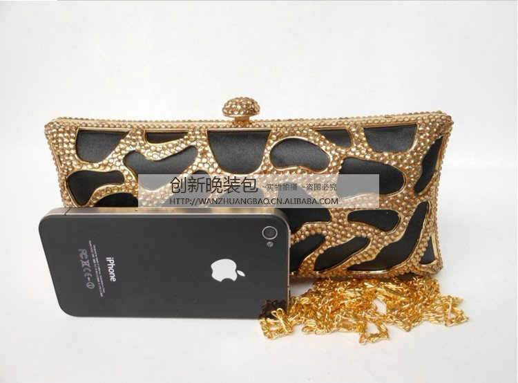 晚装包厂家直销满钻豹纹镂抓腰金属空晚宴包晚宴包批发