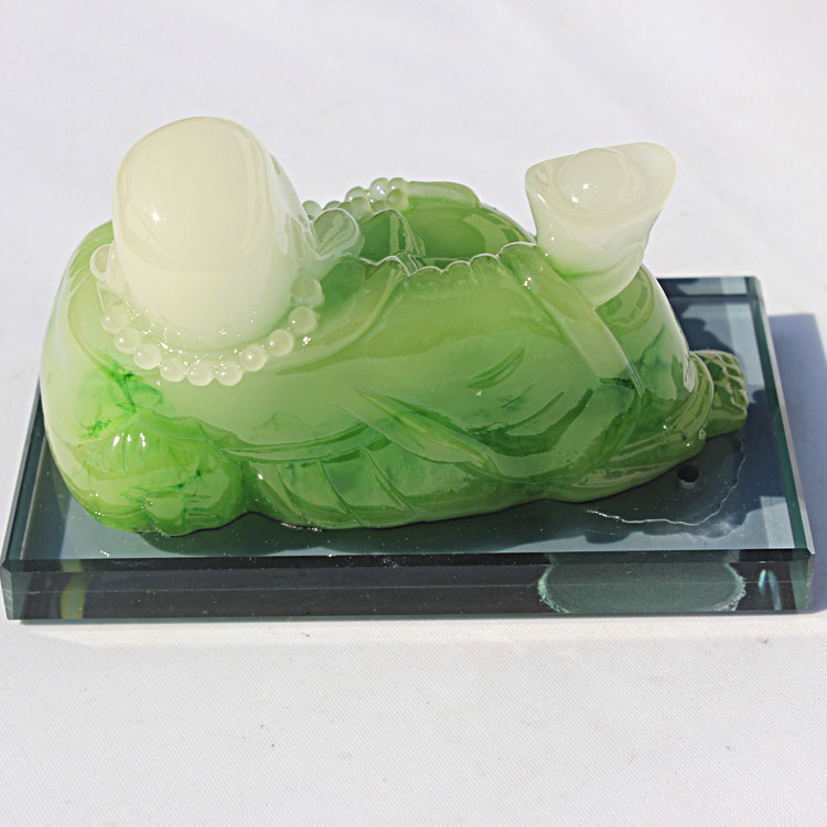 A品小佛绿玉元宝拉丝卧佛汽车香水座,弥勒佛车载香水座21-1D1590
