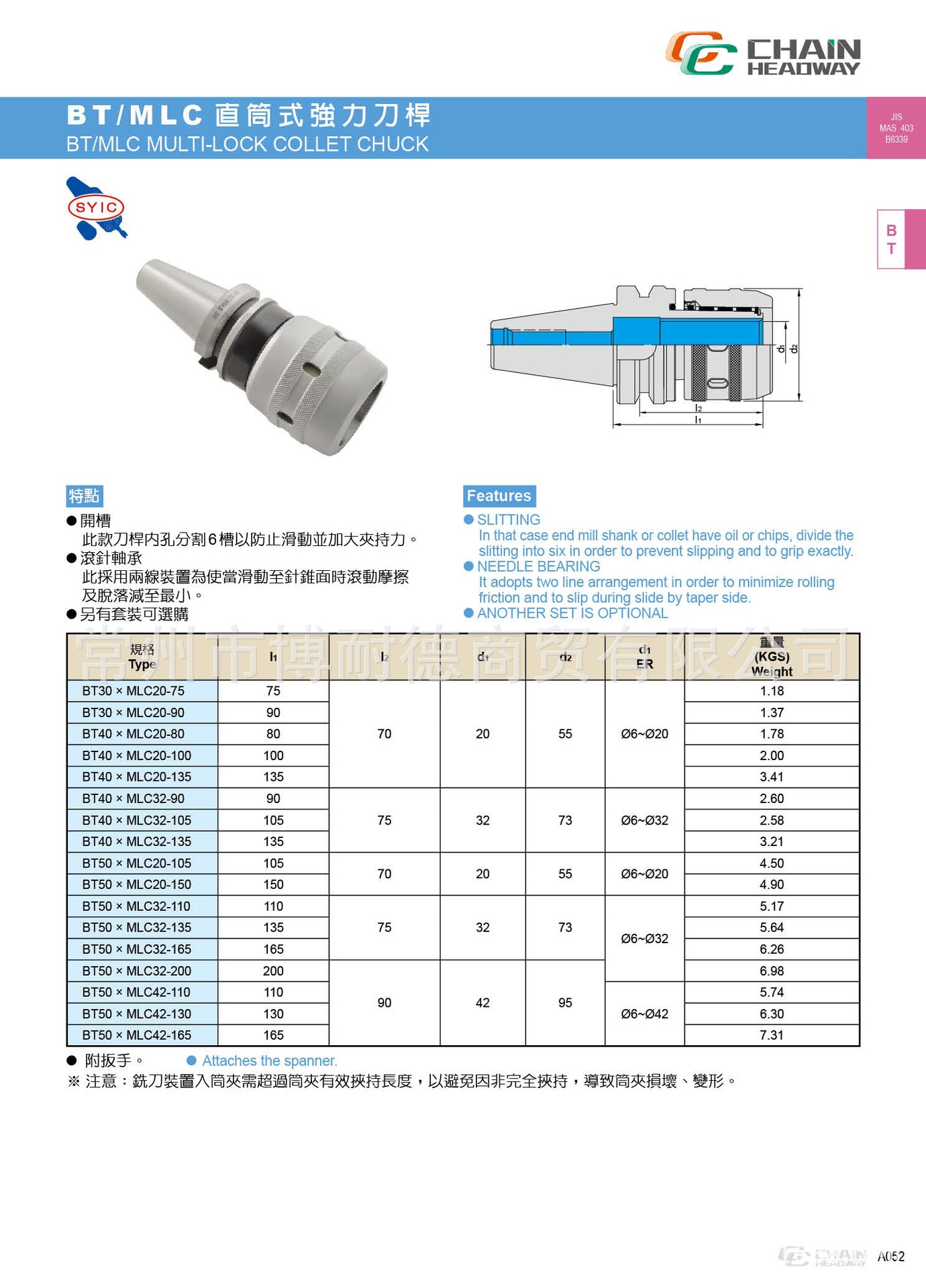 BT MLC直筒式强力刀杆