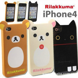 蘋果 iPhone4/4s 手機殼：rilakkuma-輕松小熊/靴下黑貓 保護套工廠,批發,進口,代購