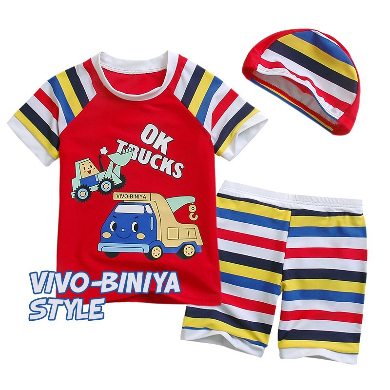 13新款儿童泳装男童泳衣 分体卡通泳衣 中大童 韩版汽车条纹1372