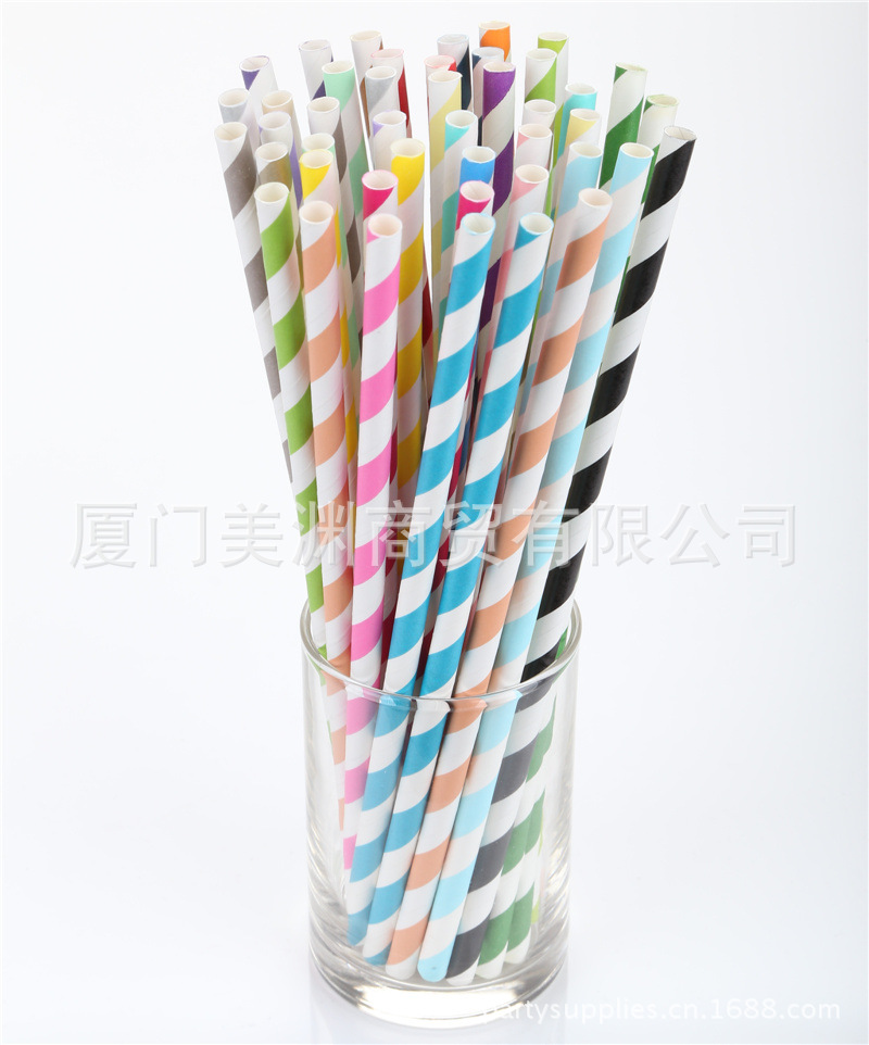 外贸派对用品创意环保一次性条纹纸吸管27色stripe paper straws